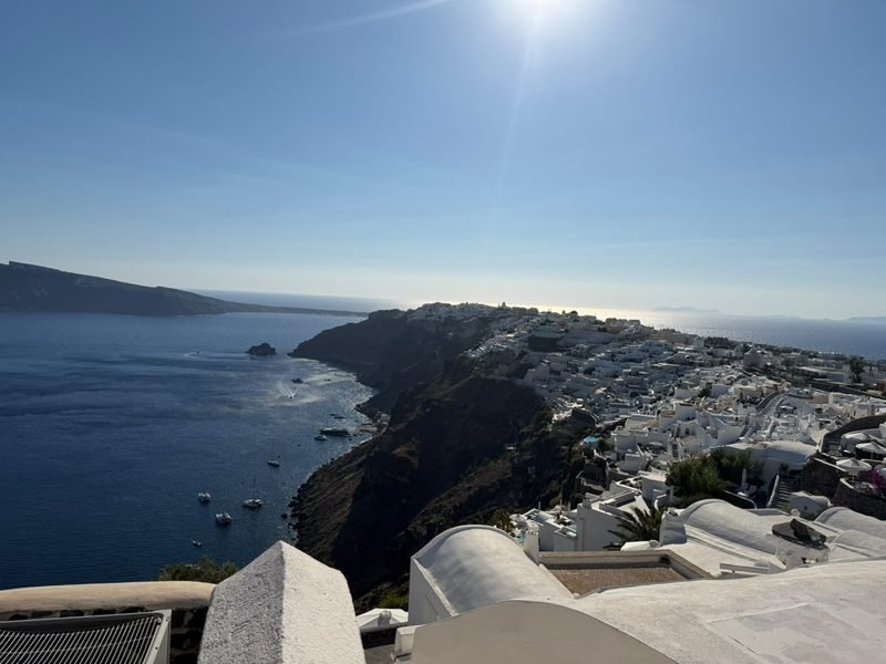 The Santorini caldera at sunset